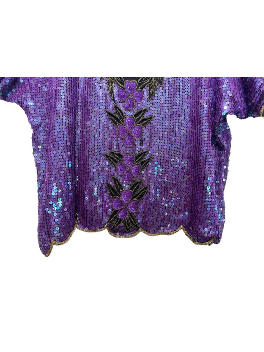 SCALA Silk Sequins Beaded Tunic Top 2X Purple Dolman Sleeves 90s Retro Evening - Picture 16 of 16